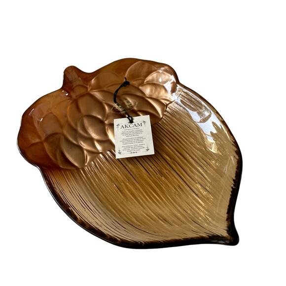 Turkish Amber Glass ACORN Dish Bowl Handmade Fall Autumn Decor by AKCAM New - Picture 2 of 16